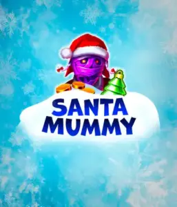  Behold the unique "Santa Mummy" slot game by Belatra, showcasing a mummified Santa dressed in festive holiday attire. This eye-catching image captures the mummy with a bright purple hue, wearing a Santa hat, against a backdrop of snowy blue with frosty snowflakes. The game's title, "Santa Mummy," is prominently displayed in large, cool blue letters.