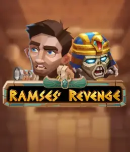 Uncover the ancient world of Ramses' Revenge slot by Relax Gaming, featuring a startled explorer and a menacing mummy set against an Egyptian tomb backdrop. This image portrays the excitement of tomb exploration, ideal for adventure seekers, delivering a thrilling adventure. 